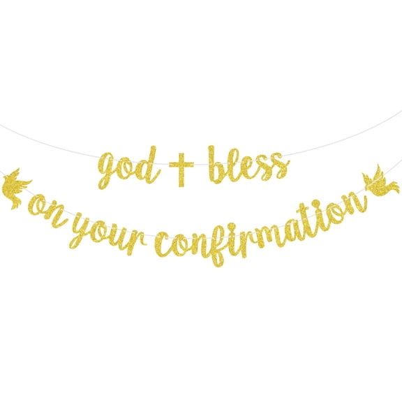 God Bless On Your Confirmation Banner, Confirmation Blessing, First Holy Communion - Religious 1st Birthday, Christening, Wedding, Baby Shower Party Decorations, Gold Glitter