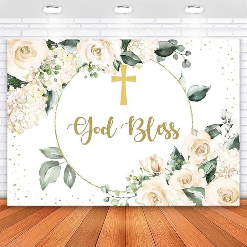 God Bless Floral Backdrop First Holy Communion Decorations Baptism