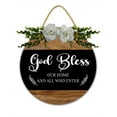 thumbnail image 1 of God Bless This Home And All Who Enter Wooden Front Door Signs, Door Decorations Hanging, Christian Porch Wall Decor, Jesus Home Decor, Welcome Sign For Front Doors Farmhouse Wreath 11 Inch, 1 of 4