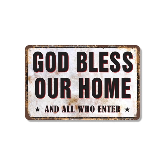 God Bless Our Home Street 12 Inch x 18 Inch Novelty Aluminum Metal Sign Grace Peace Welcome Durable Weatherproof Perfect for Entryways Living Rooms Porches Fun Gift for Families Friends
