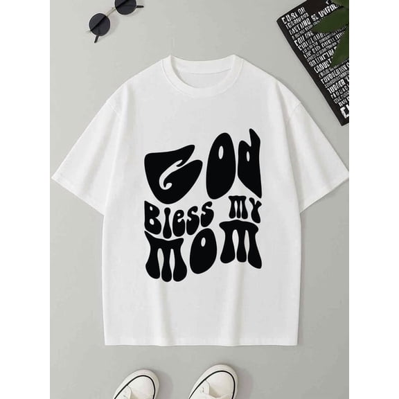 God Bless My Mom Tee men's 180G 100% Cotton white Funny Unisex Shirt Graphic Tee tshirts Fashion Unisex Shirt Graphic tshirts Unique Design Unisex Shirt Graphic tshirts