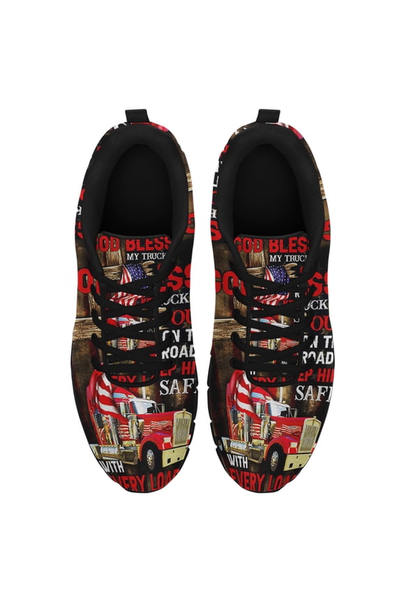 God Bless My Trucker Out On The Road Running Shoes Sneakers Mesh Black Size 3.5