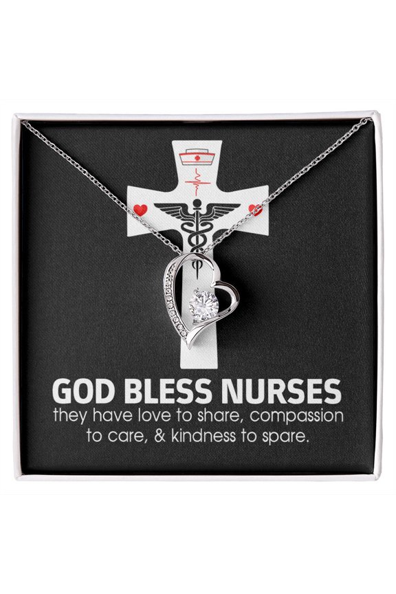 God Bless Nurses Healthcare Medical Worker Nurse Appreciation Forever Necklace w Message Card