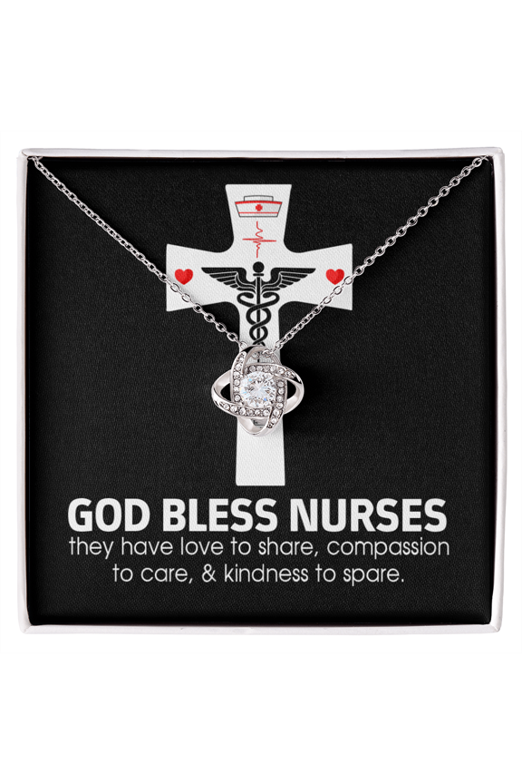 God Bless Nurses Healthcare Medical Worker Nurse Appreciation Infinity Knot Necklace Message Card