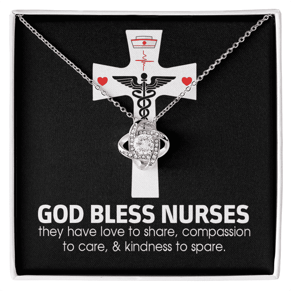 God Bless Nurses Healthcare Medical Worker Nurse Appreciation Infinity Knot Necklace Message Card