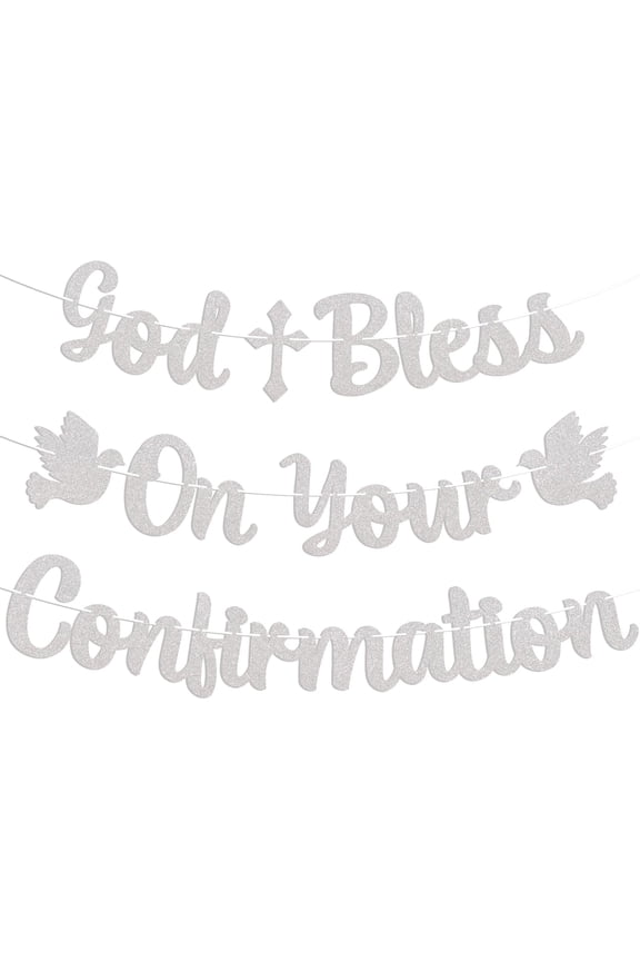 God Bless On Your Confirmation Banner - Mi Confirmacion Decor, God Bless Banner, Confirmation Party Decorations Silver Glitter