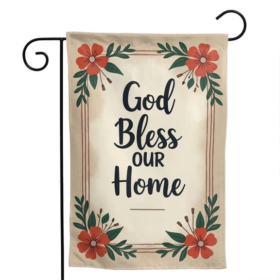 God Bless Our Home Floral Polyester Garden Flag 12.5x18 Inch - Double Sided Burlap Farmhouse Outdoor Yard Banner