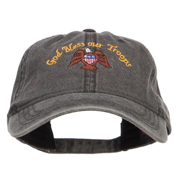 God Bless Our Troops Embroidered Washed Cap - Black OSFM