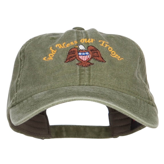 God Bless Our Troops Embroidered Washed Cap - Olive Green OSFM