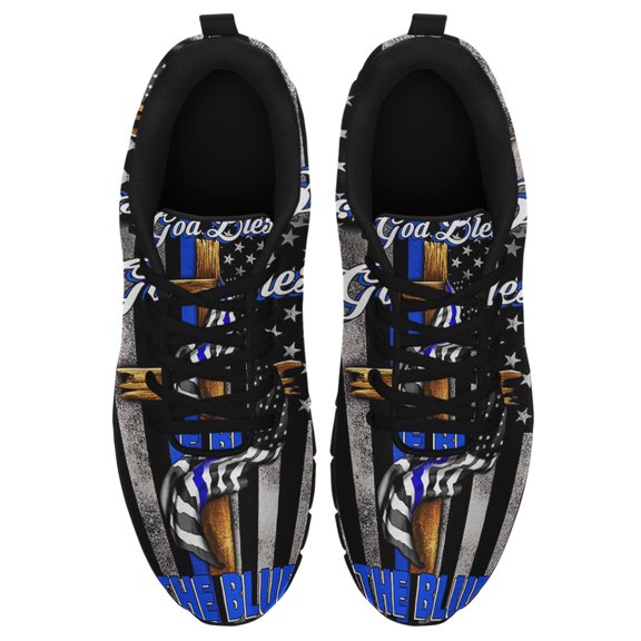 God Bless The Blue Running Shoes Sneakers Mesh Black Size 3.5