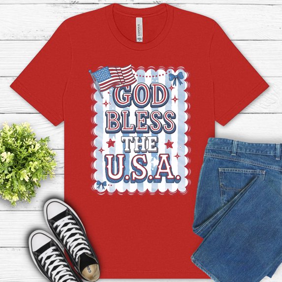God Bless The USA Shirt | Patriotic American Flag Christian T-Shirt , Red, 2XL