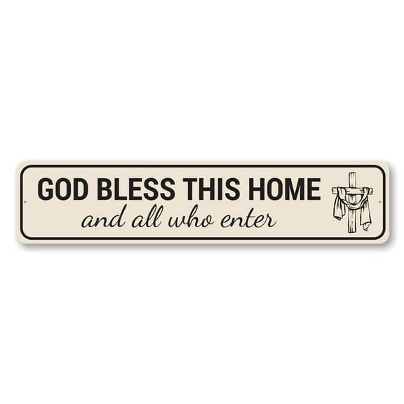God Bless This Home Sign, Religious Sign, Christian Inspirational Sign - 4x18 inches