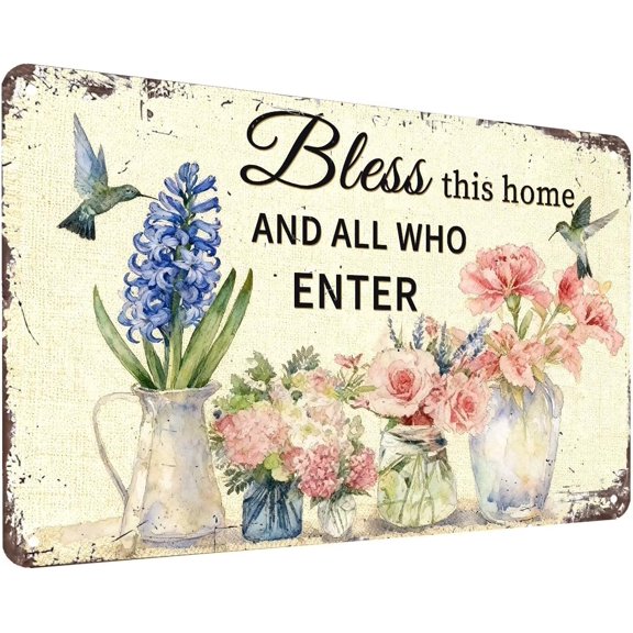 God Bless This Home Sign Wall Decor Rustic Prayer Metal Home Sign Scripture Wall Signs for Farmhouse Living Room Kitchen Room Decor 8x12 Inch