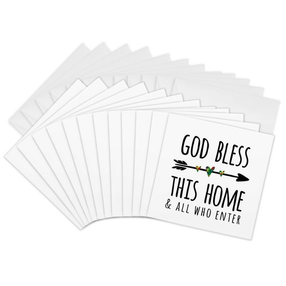 3drose, God Bless This Home and All Who Enter Cute Arrow Hearts House Blessing, 12 Greeting Cards with Envelopes