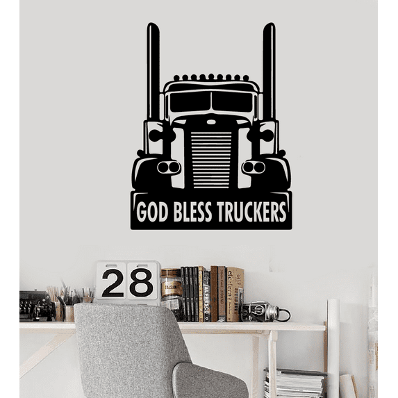 God Bless Truckers - Truck Driver Truck Life Quotes Big Tractor Trucks Silhouette Vinyl Wall Art Sticker Wall Decal Home Kids Room Study Room Boys Wall Décoration Design Wall Décor Size (30x22 inch)