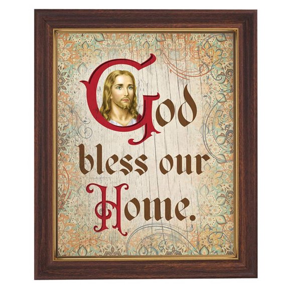 God Bless Wood Tone Framed Print