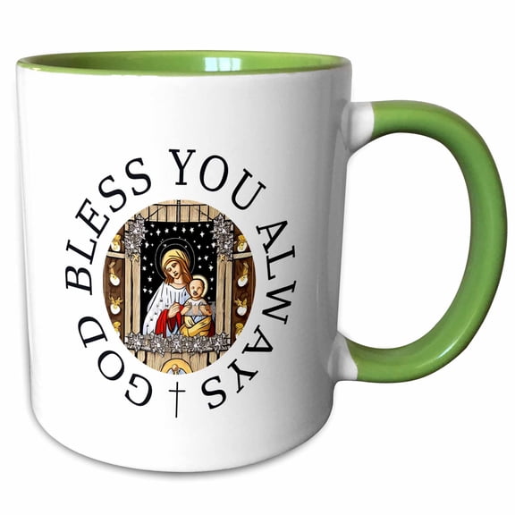 3drose, God Bless You Always Text, Ai Image of Mother and Child Gift or Card, 15oz Two-tone Green Mug