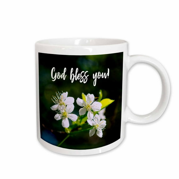 3drose, God Bless You Text over the White Cherry Blossoms in Spring, 11oz Mug
