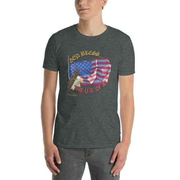 God Bless the USA Patriotic Soft T-Shirt (Dark Heather, S)