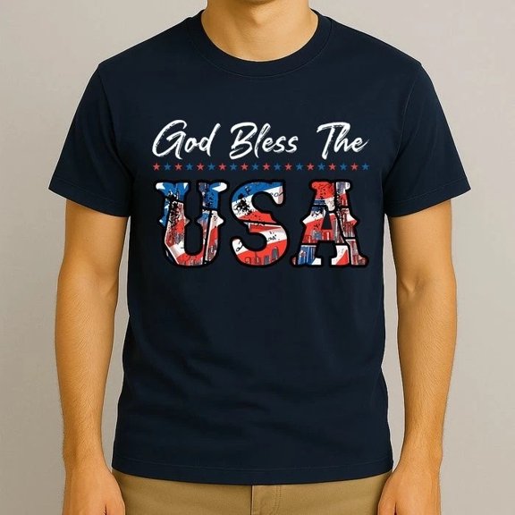 God Bless the USA T-Shirt – Red White Blue Flag Tee – Patriotic 4th of July Shirt