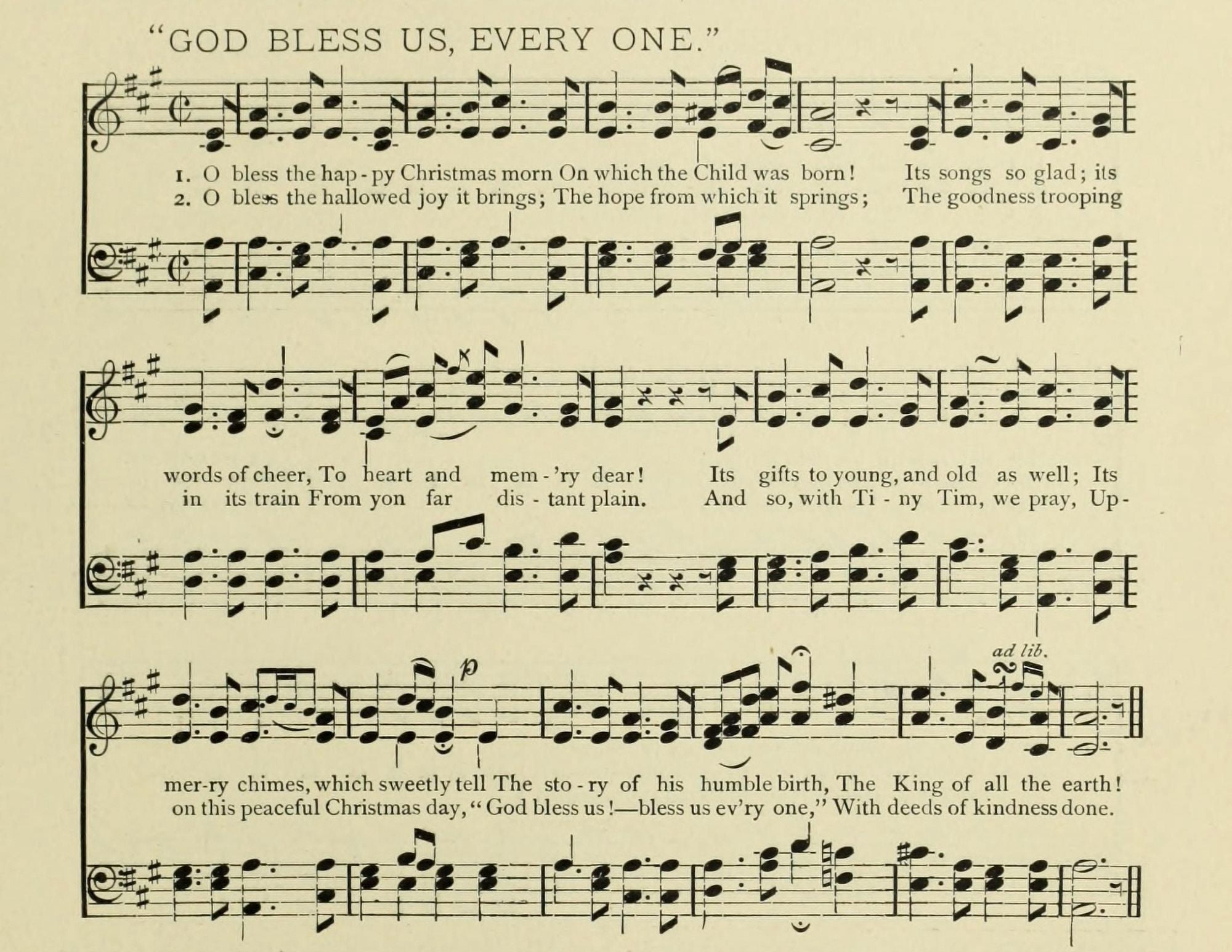 God Bless us Everyone Christmas in Song 1891 Canvas Art - (18 x 24)