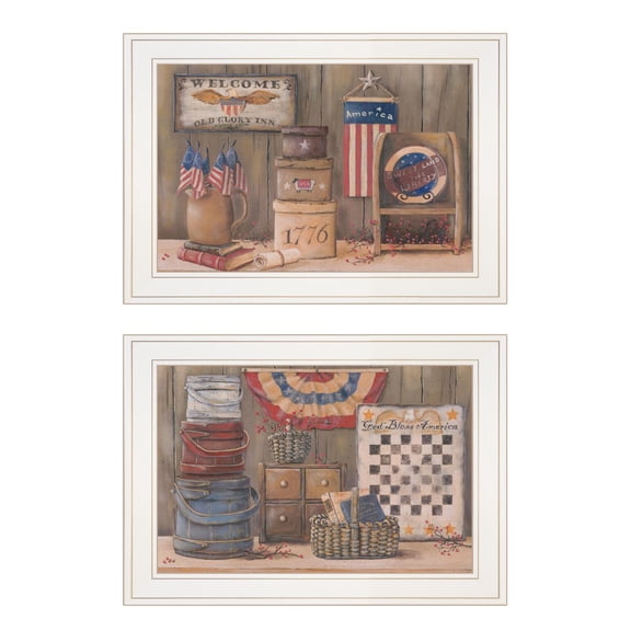 Trendy Decor4U "God Bless / Sweet Land" 2-Piece Vignette by Pam Britton, White Frame