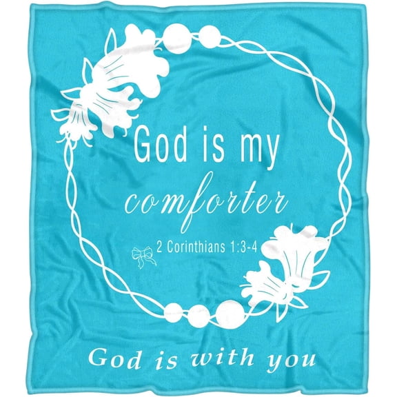 God is My Comforter Blanket - Scripture Blanket with Healing Caring Faith Prayer Religious Gifts for Women Christian Bible Verse Throw Blanket (God Turquoise, 60 X 80 Inches)