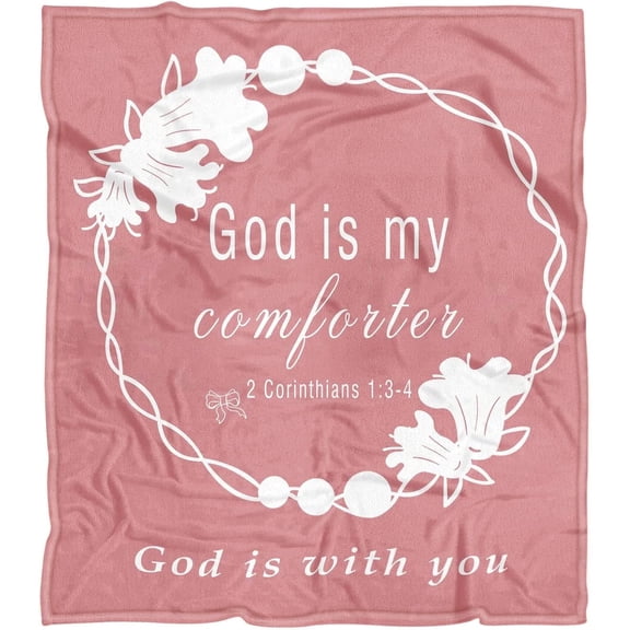 God is My Comforter Blanket - Scripture Blanket with Healing Caring Inspirational Faith Prayer Religious Gifts for Women Christian Bible Verse Throw Blanket (God Pink, 50 X 60 Inches)