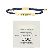 God is in Control Inspirational Bracelet Stainless steel lettering bracelet Adjustable braided bracelet Handmade Adjustable Braided Rope Engraved Motivational Bracelet Birthday for Women(Blue)