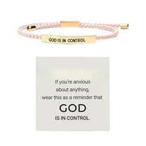 God Is In Control Inspirational Bracelets for Women Men Christian Faith Bracelets Handmade Letter Braided Bracelet Adjustable Stainless Steel Christmas Birthday Gifts Jewelry,Pink