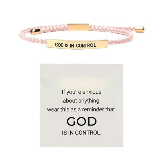 God Is In Control Inspirational Bracelets for Women Men Christian Faith Bracelets Handmade Letter Braided Bracelet Adjustable Stainless Steel Christmas Birthday Gifts Jewelry,Pink
