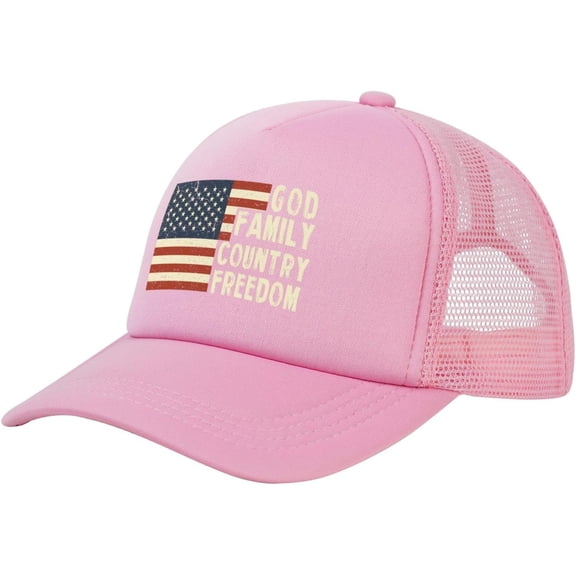 God Family Country Freedom Cap Patriotic 4th July Us Flag Mesh Trucker Hat