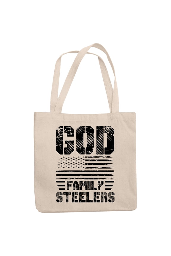 God Family Steelers with USA Flag, 12oz Canvas Tote Bag