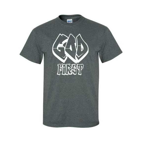 God First Christian Unisex Short Sleeve T-shirt-Dark Heather Grey-Medium