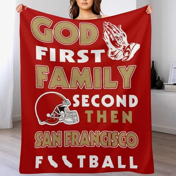 God First Family Second Then Football City Blanket Fleece Throw Blanket Printed Blanket Gift for Football Fans 50"x60"