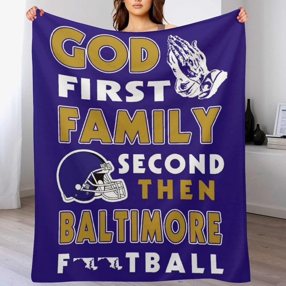 God First Family Second Then Football City Blanket Fleece Throw Blanket Printed Blanket Gift for Football Fans 60"x80"