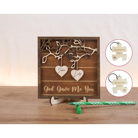 God Gave Me You Wooden Sign, Personalized Couple Name Gift, Custom Heart Hanging Plaque, Anniversary Gift for Him Her, Romantic Keepsake