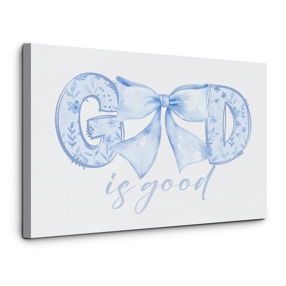God Is Good Christian Canvas poster  Wall Art Coquette Girly Room Decor, Christian Home Decor, Coquette Blue Bow Bible Verse Religious Poster Prints Wall Decor poster