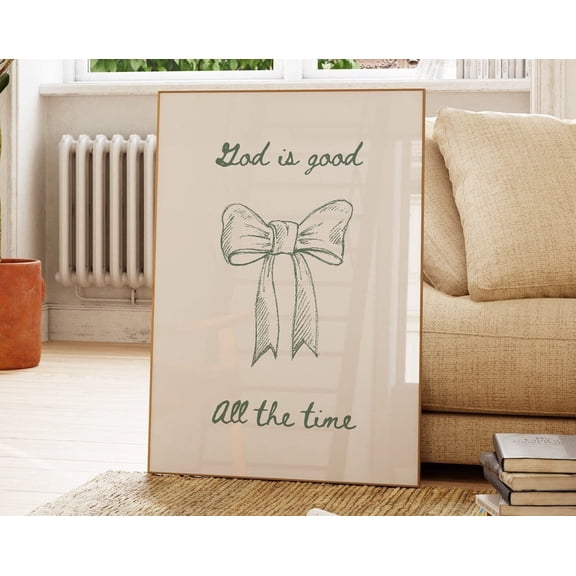 God Is Good, Coquette Aesthetic Wall Art, Christian Wall Art, Cute Trendy Poster, Girly Art, Bow Wall Art, Vintage Art Prints Wall Art, Modern Wall Decor, 24x36 UNFRAMED