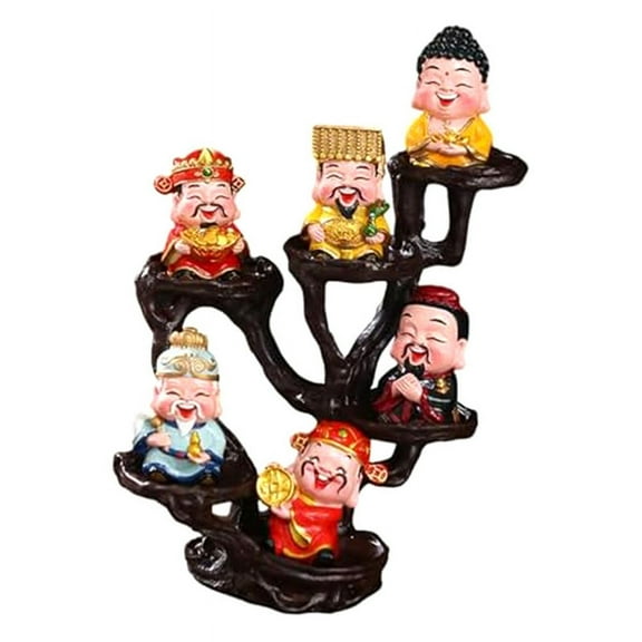 God of Good Fortunes Figurine God of Wealth Statues God of Good Luck Collectible Prosperity Sculpture for NewYear ShelfA,6 * Figurines 1 * Sculpture frame,As Shown