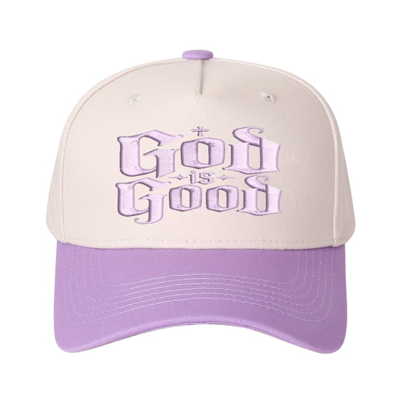 God is Good Gothic Embroidered Baseball Cap, Christian Faith Vintage Dad Hat for Men Women, Embroidered Color Block Trucker Hat Unisex Adjustable Cotton Breathable Fashion Cap for Travel Daily Wear