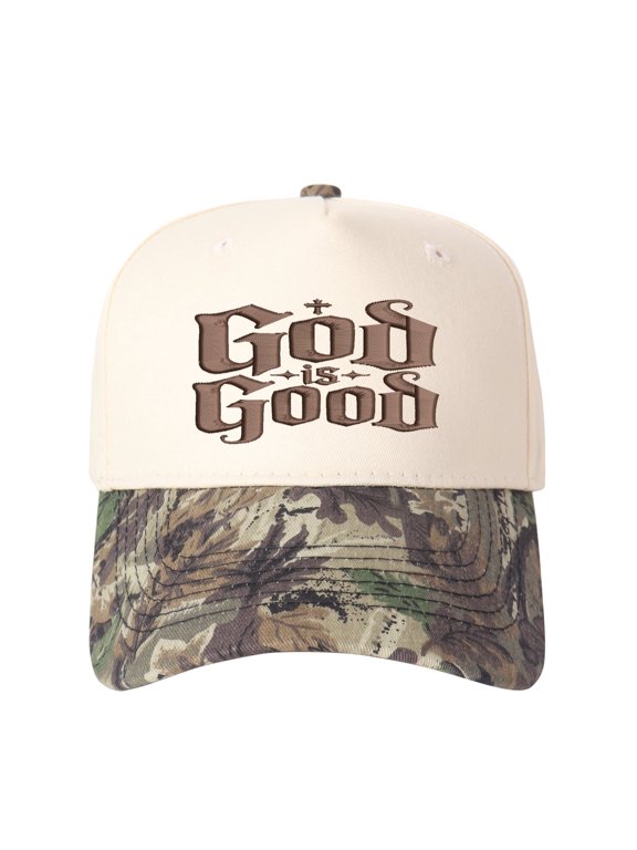 God is Good Gothic Embroidered Baseball Cap, Christian Faith Vintage Dad Hat for Men Women, Embroidered Color Block Trucker Hat Unisex Adjustable Cotton Breathable Fashion Cap for Travel Daily Wear