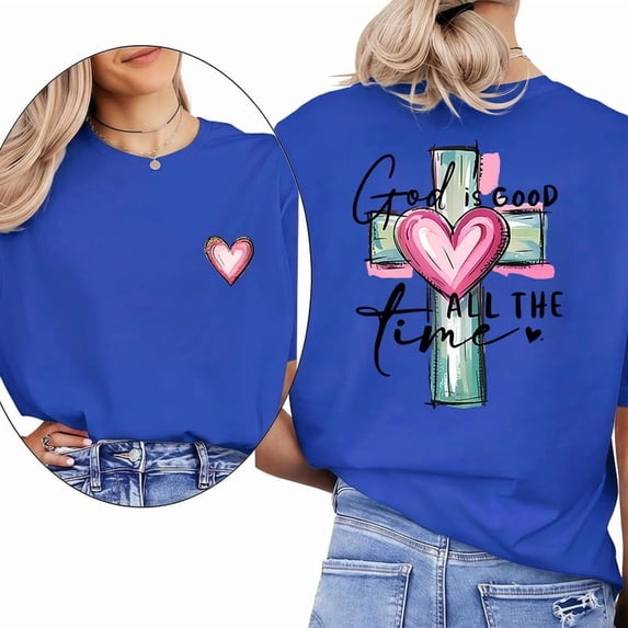 God is Good All The Time" Print T Shirts Cross & Faith Christian Graphic Tees Short Sleeve Casual Pattern Classic Tops trendy and popular round-neck design is retro