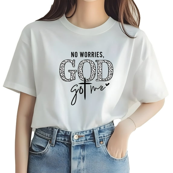 God Got Me Graphic Print T-Shirt For Women Casual Short Sleeve Tee 1 Pcs 100% Heavy Cotton - Comfortable Crew Neck, Soft Adorable Tees Tops