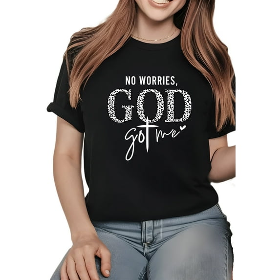 God Got Me Graphic Print T-Shirt For Women Casual Short Sleeve Tee 1 Pcs 100% Heavy Cotton - Comfortable Crew Neck, Soft Adorable Tees Tops