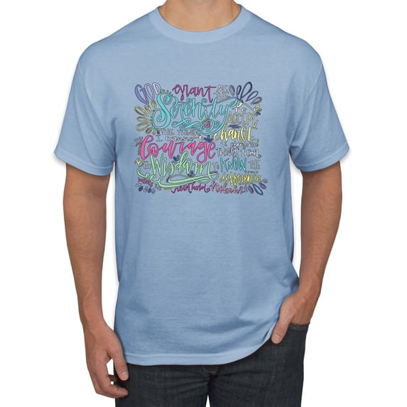 God Grant Me Serenity Courage and Wisdom Prayer Faith Inspirational/Christian Men's Graphic T-Shirt, Light Blue, 3XL