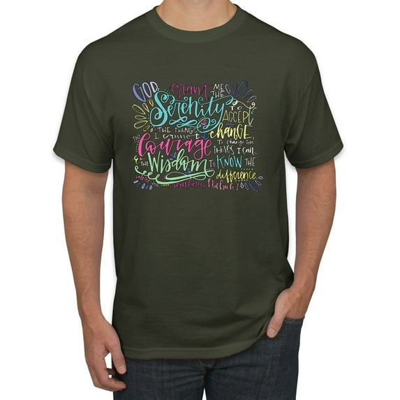 God Grant Me Serenity Courage and Wisdom Prayer Faith Inspirational/Christian Men's Graphic T-Shirt, Military Green, Large