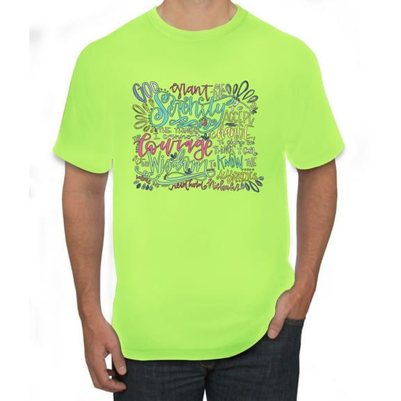 God Grant Me Serenity Courage and Wisdom Prayer Faith Inspirational/Christian Men's Graphic T-Shirt, Safety Green, X-Large