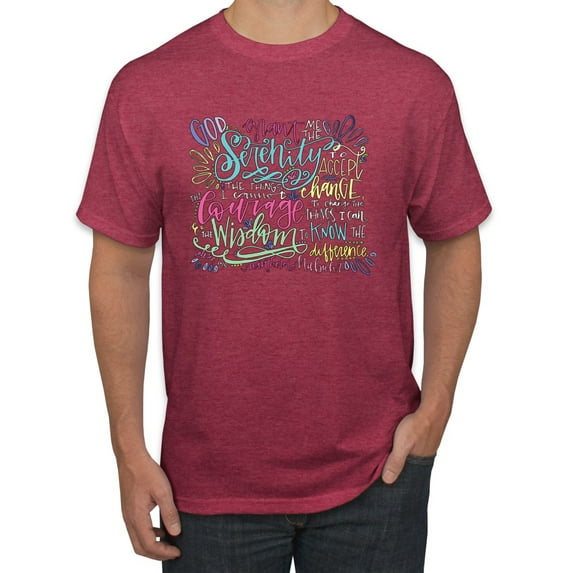 God Grant Me Serenity Courage and Wisdom Prayer Faith Inspirational/Christian Men's Graphic T-Shirt, Vintage Heather Red, 3XL