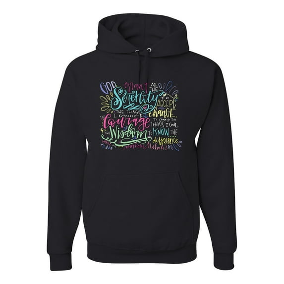 God Grant Me Serenity Courage and Wisdom Prayer Faith Inspirational/Christian Unisex Graphic Hoodie Sweatshirt, Black, X-Large
